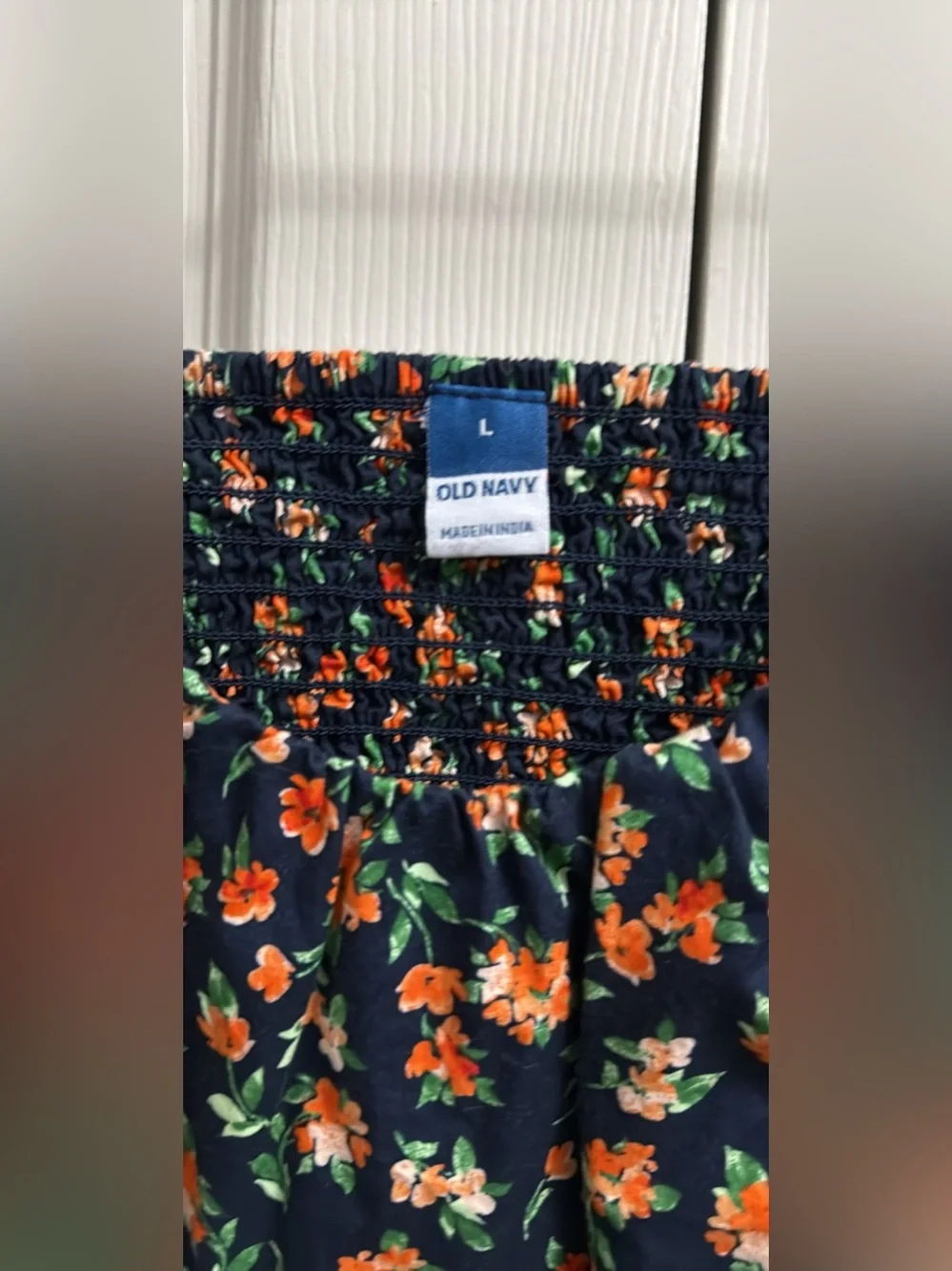 Old Navy Black Off-Shoulder Puff Sleeve Top with Orange Floral